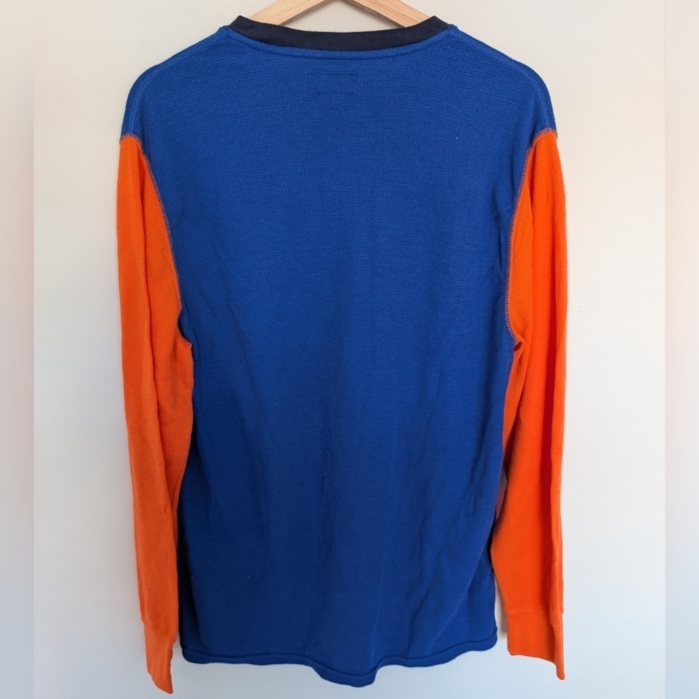Polo Ralph Lauren Thermal Shirt Men's XL Colorblock Blue Orange Embroidered - Picture 4 of 6